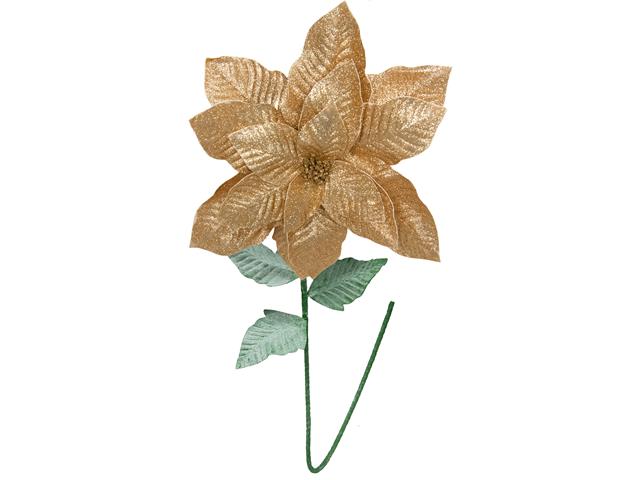 41.5" GLITTER POINSETTIA WITH LEAVES STEM (GOLD)